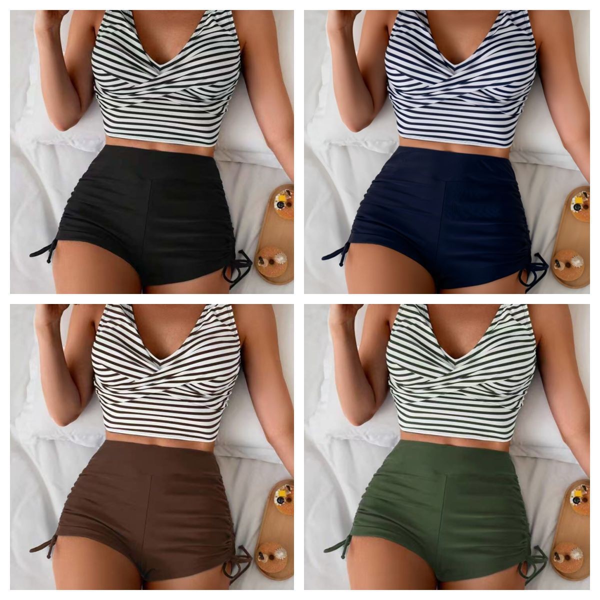 Shorts - Kadın Mayo Bikini Crop Top Yüksek