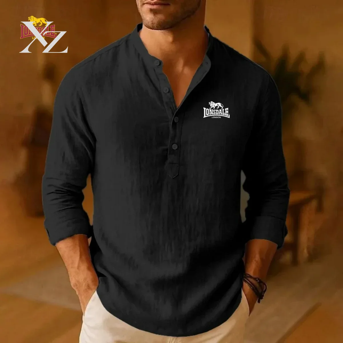 Mens Linen Shirt Long Sleeve - LONSDALE Erkek Yeni Sezon Rahat Gömlekleri,