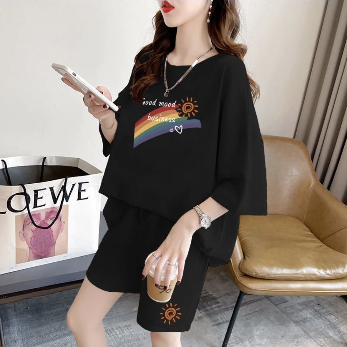 T-Shirts - Moda kadın yazlık şort takımı, spor